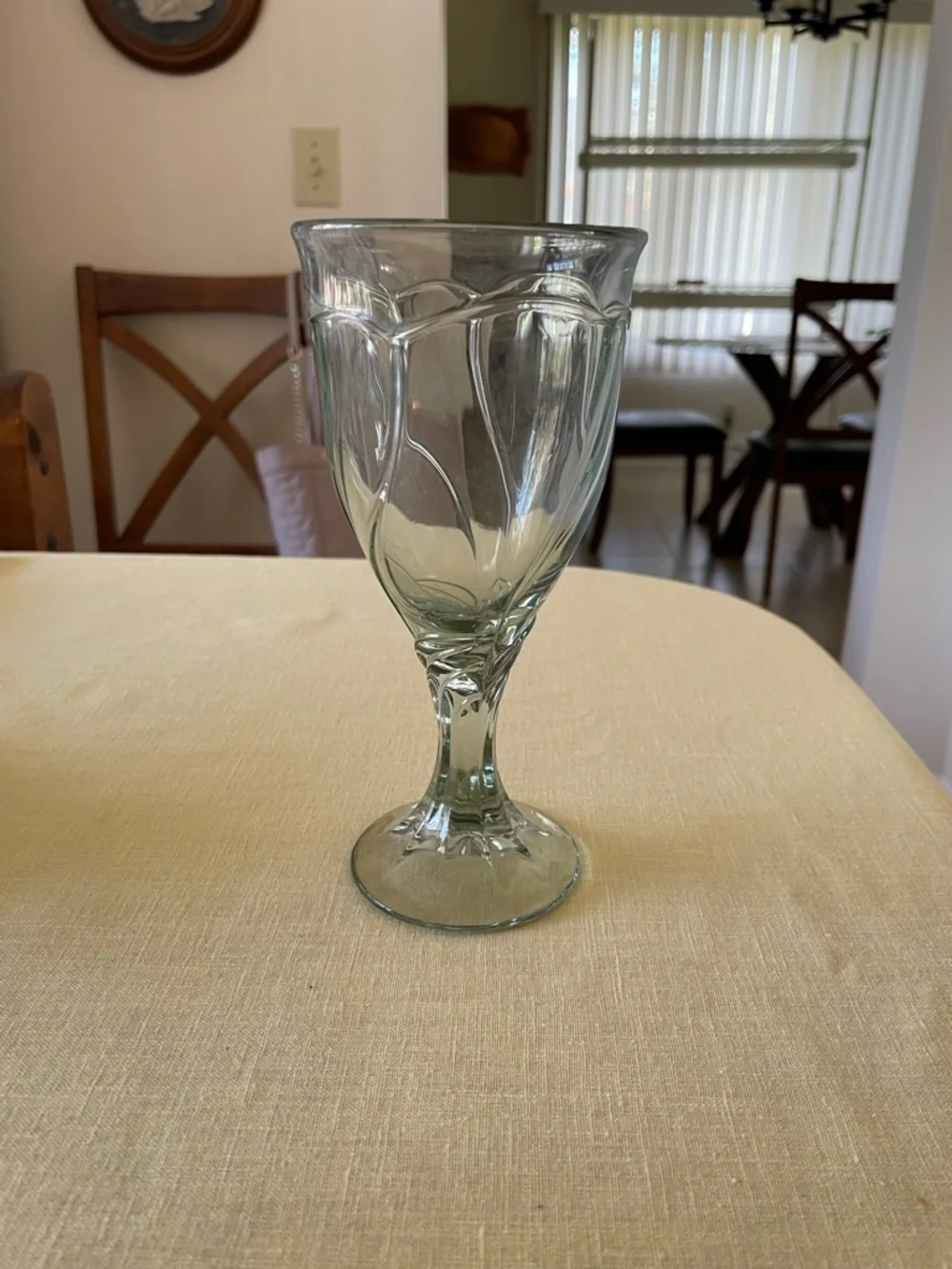 Two Vintage Noritake Sweet Swirl Wine Goblets Light Green Pressed-Glass Swirl.